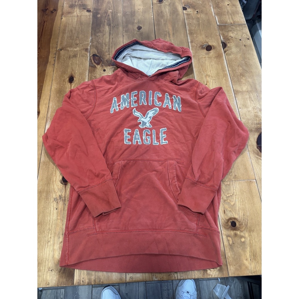 American‎ Eagle Outfitters Men's L/G Red Pullover Hoodie Sweatshirt Waffle Lined